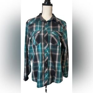 Urban Pipeline Men’s S Blue-Green Plaid Long Sleeve Buttondown Shirt Easy Care